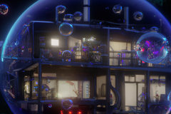 DALL·E-2023-03-27-02.52.32-a-home-built-in-a-huge-Soap-bubble-windows-doors-porches-awnings-middle-of-SPACE-cyberpunk-lights-Hyper-Detail-8K-HD-Octane-Rendering-Unrea