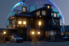 DALL·E-2023-03-27-02.52.57-a-home-built-in-a-huge-Soap-bubble-windows-doors-porches-awnings-middle-of-SPACE-cyberpunk-lights-Hyper-Detail-8K-HD-Octane-Rendering-Unrea